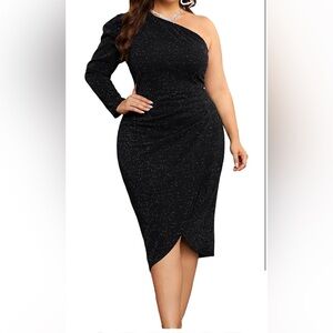 Black One-Shoulder Glitter Dress